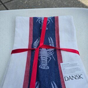 Dansk Lobster Crab Blue Red 2 Pack Towels Kitchen Tea Towel Cotton Stripe Boil.